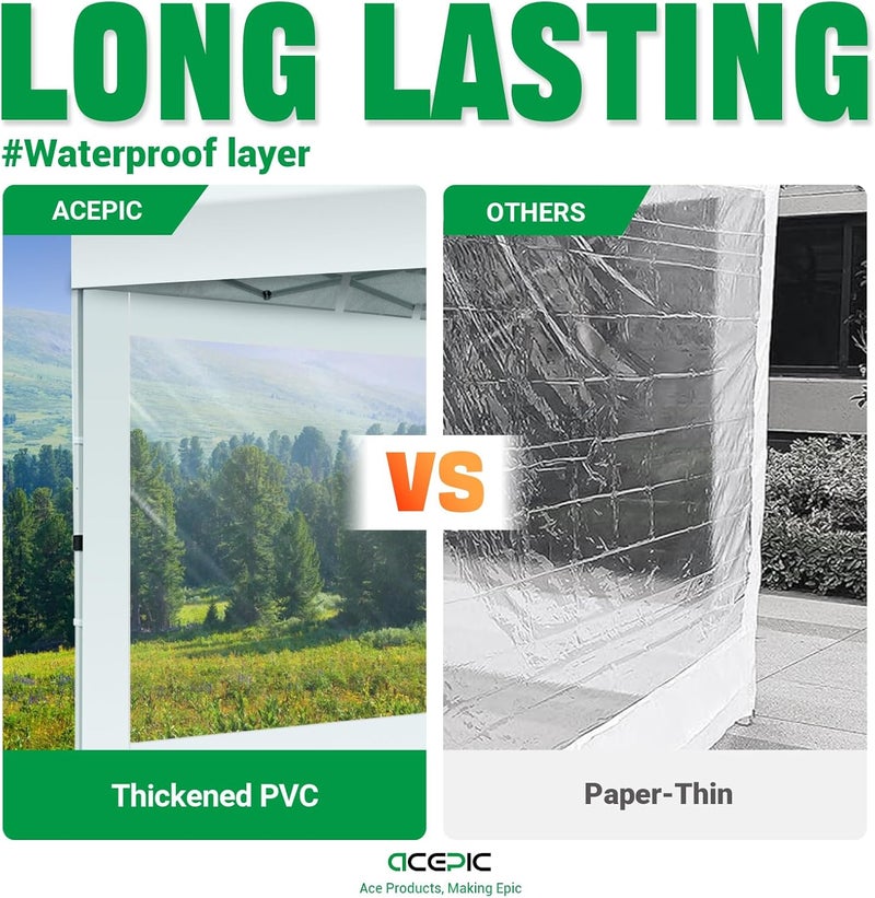Acepic Clear Canopy Sidewalls for 10x10 Pop Up Tent, Transparent Window Curtain Cloth, 8 Mil PVC Enclosure Fabric with Zipper, 3Pack Sidewalls Only, (White) - Image 5